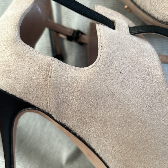 SERGIO ROSSI Natural Suede Black Leather T-strap Pumps Shoes Size 39.5 - Picture 8 of 10